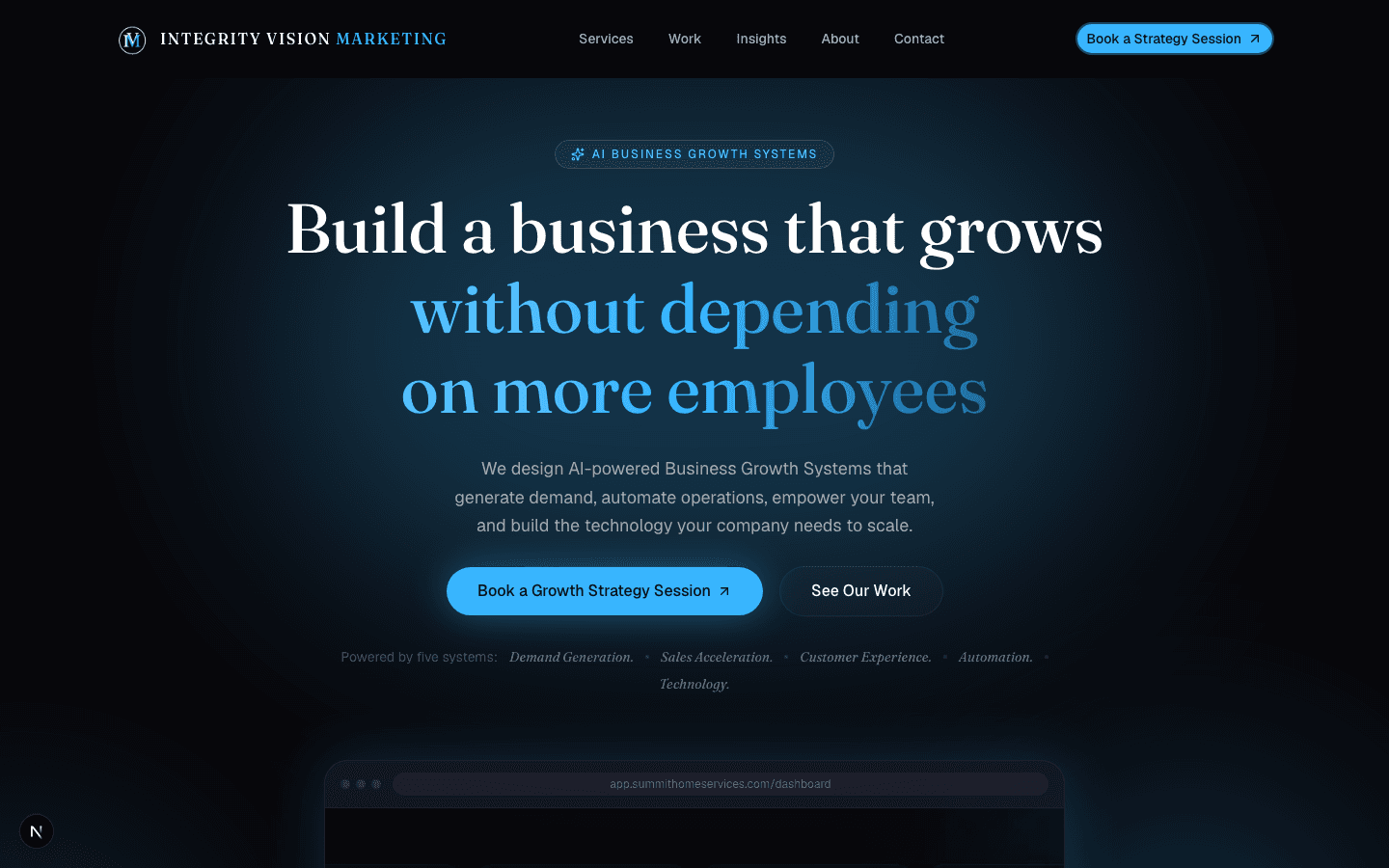 Screenshot of the Integrity Vision Marketing homepage